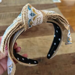 Lele Sadoughi boho Beige and Blue Embroidered Headband